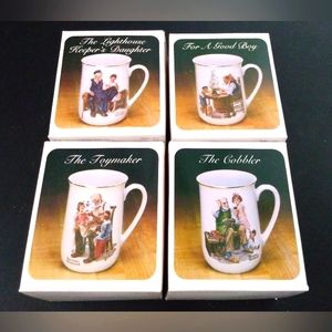 VGC Vintage 1982 Norman Rockwell Set Of Four Collector Mugs In Origional Box